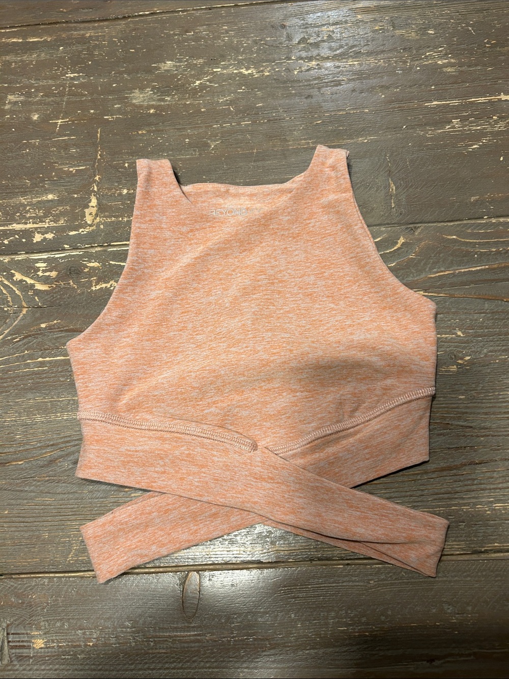 Beyond Yoga Peach Heather High-Neck Crisscross Crop Top